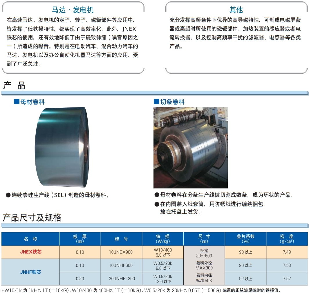 10JNEX900 10JNHF600 20JNEH1200 JFE川崎硅钢 超级铁芯 JFE Super Core